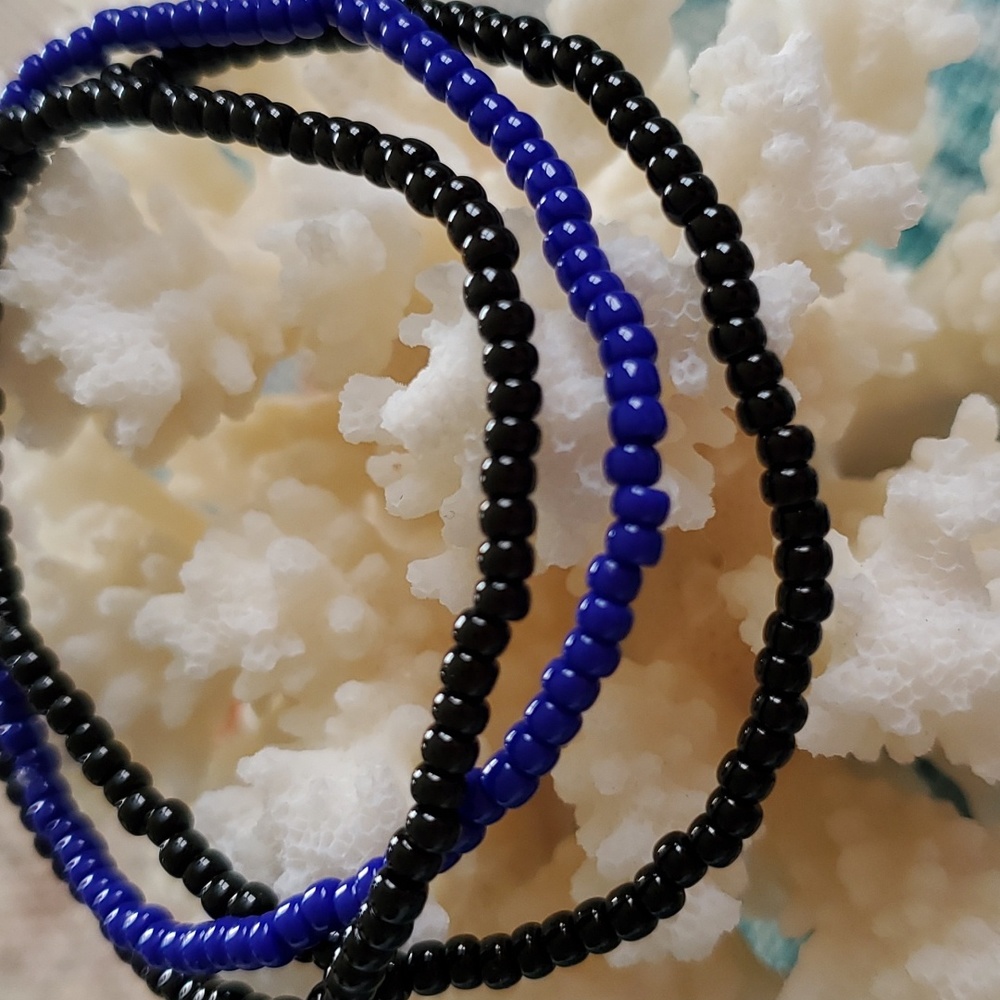 Seed Bead Stack Stretch Bracelets "Blue Line" - Picture 2 of 16